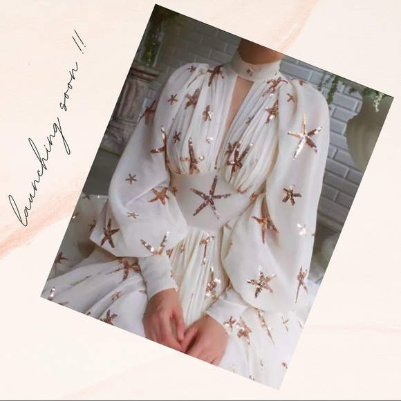 Chiffon Dress off White with Bead Work - Picture 3 of 13